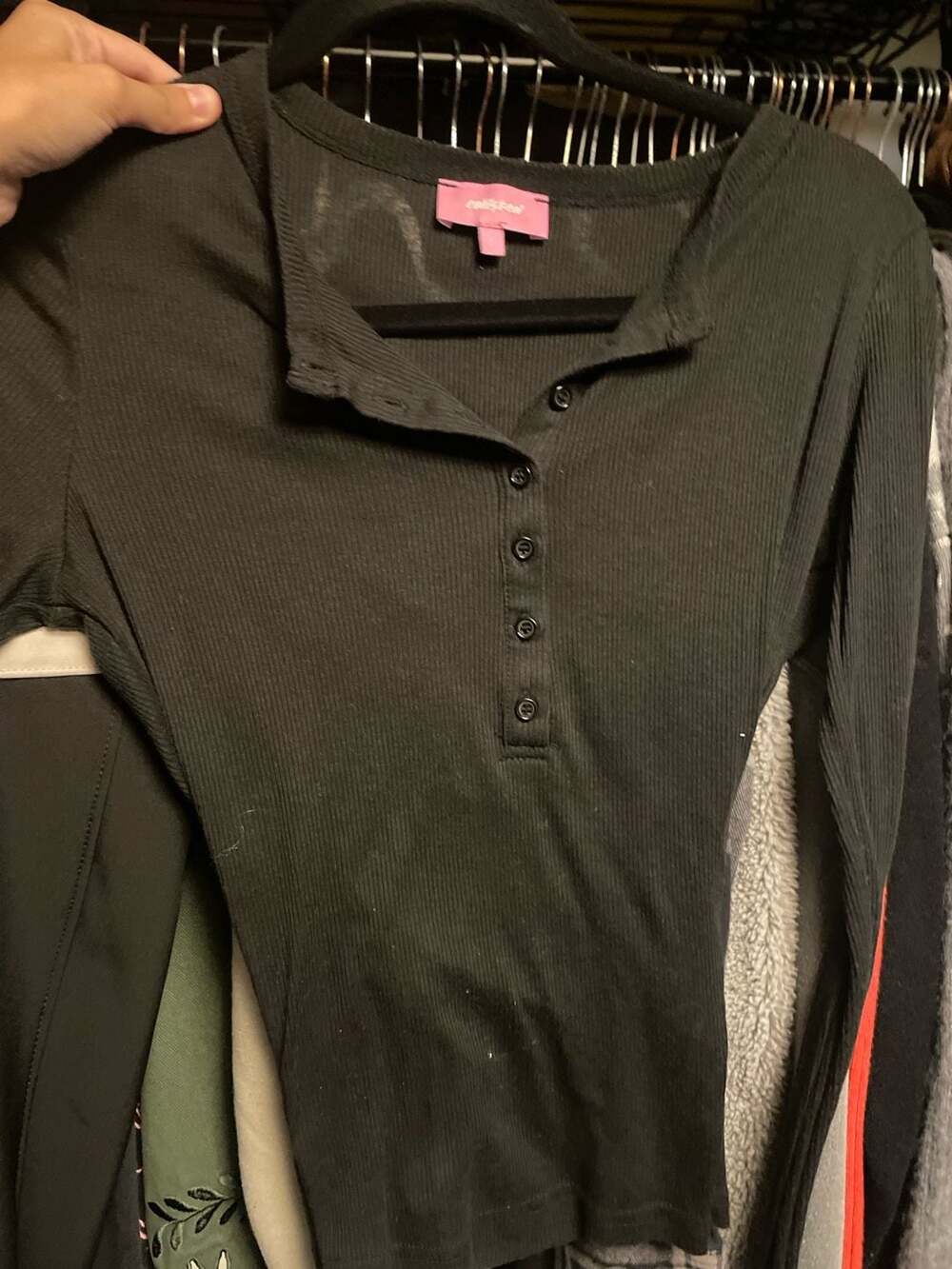 Edikted Women's Nettie Ribbed Long Sleeve Henley Top Black